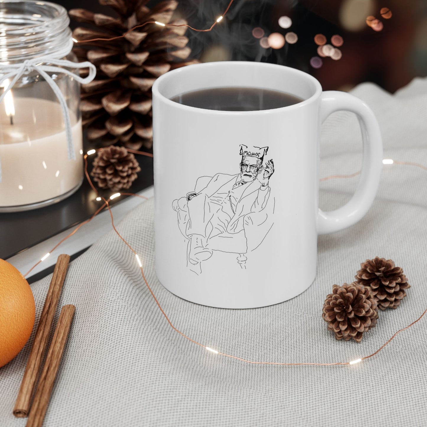 Freud - Mumos - Ceramic Mug – Minimalist Line Art Cat Coffee Cup (11oz, 15oz)