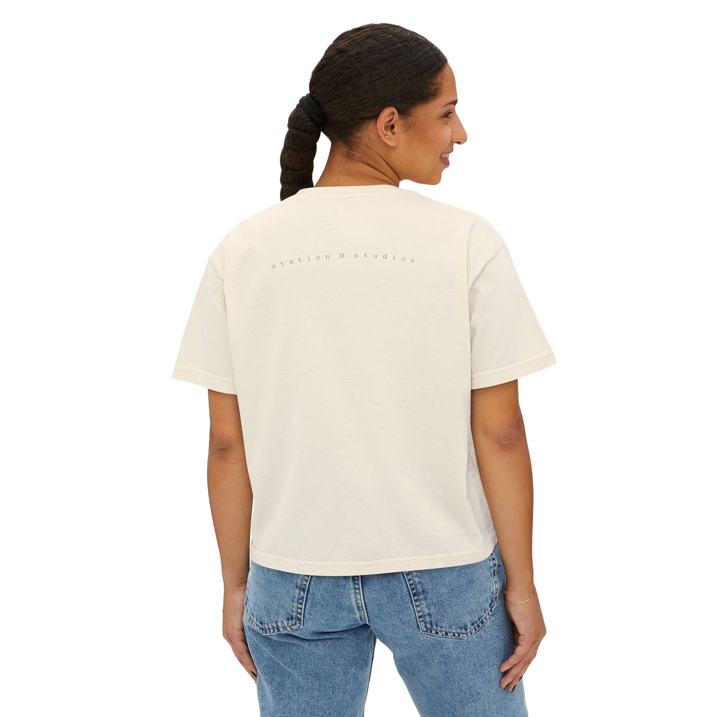 station D studios - Casual Women's Boxy Tee, Comfortable Summer Top, Trendy Graphic Tee, Perfect for Everyday Wear, Stylish Gift Idea