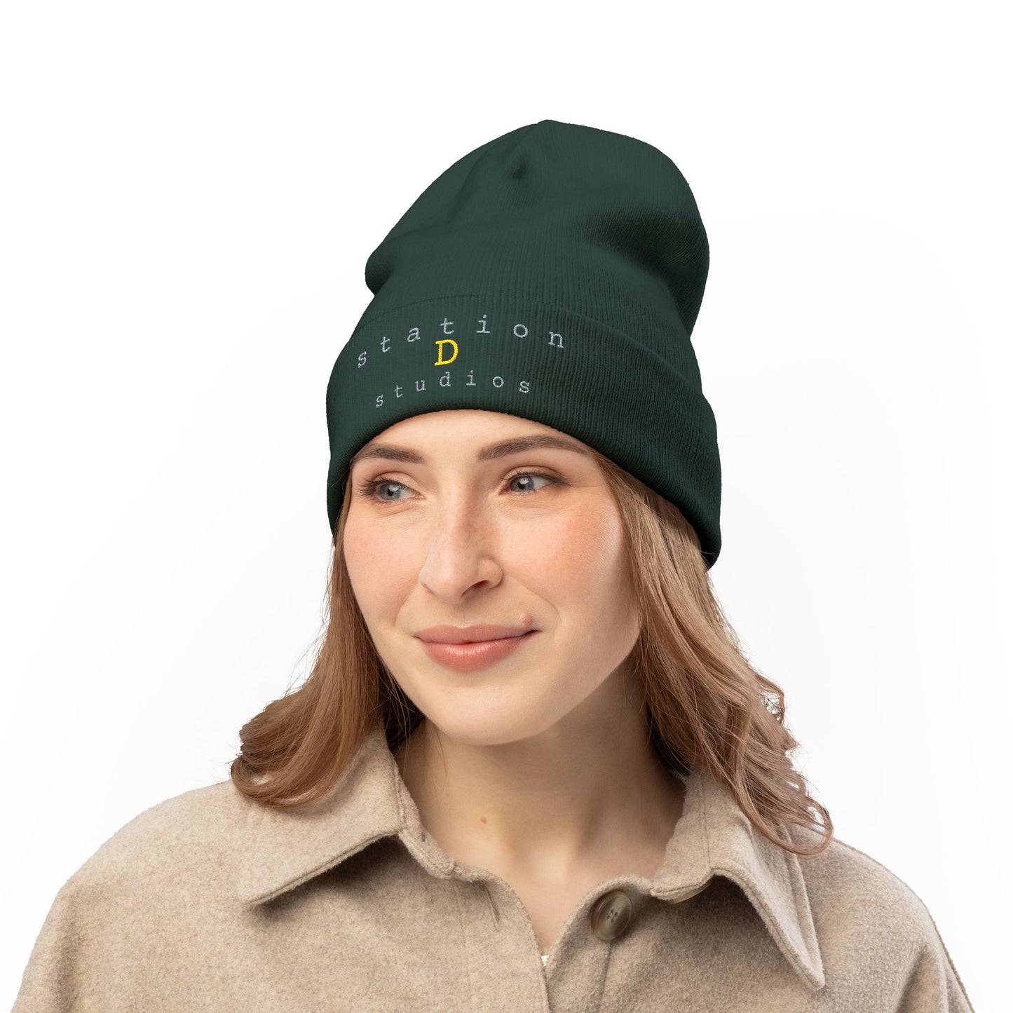 station D studios - Embroidered Knit Beanie - Customizable Winter Hat, Perfect for Cold Weather, Personalized Gift, Cozy Accessory, Stylish Headwear