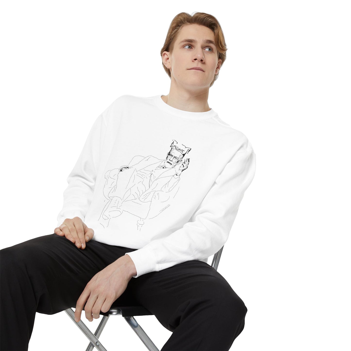Sketch King Portrait Sweatshirt — Minimal Line Art Crewneck