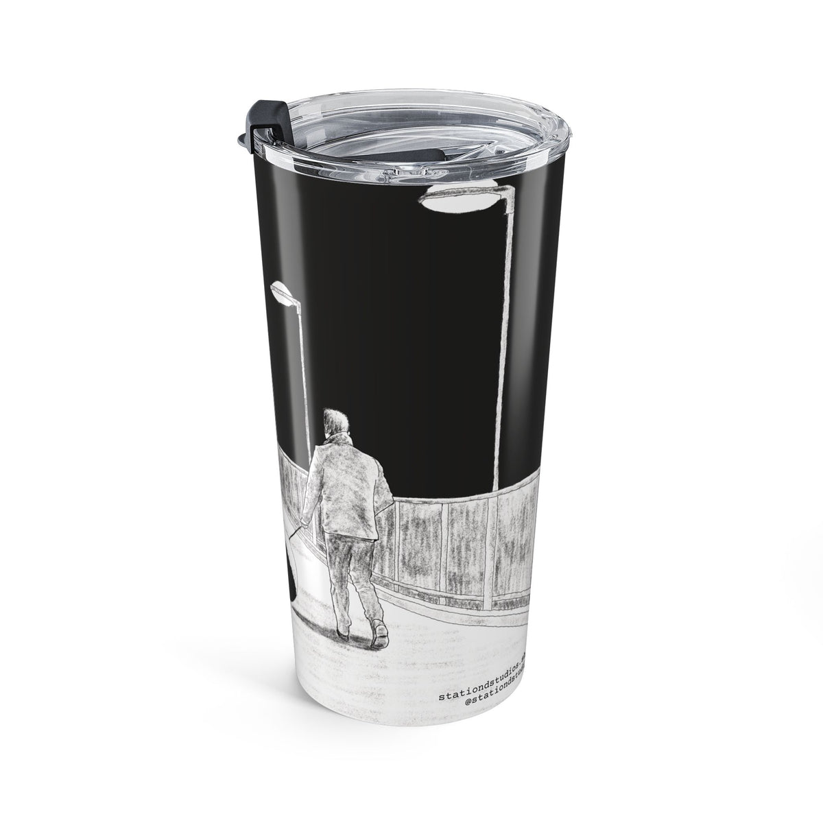 Walk the Moon - Artistic 20oz Tumbler | Unique Travel Mug for Coffee Lovers | Black and White Design | Gift for Him or Her | Modern Home Decor