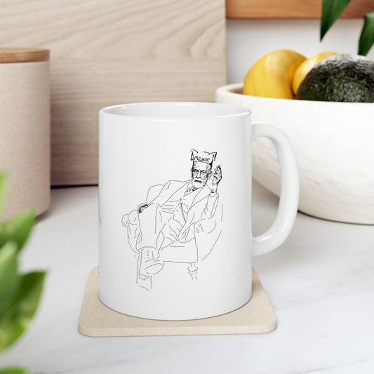 Freud - Mumos - Ceramic Mug – Minimalist Line Art Cat Coffee Cup (11oz, 15oz)