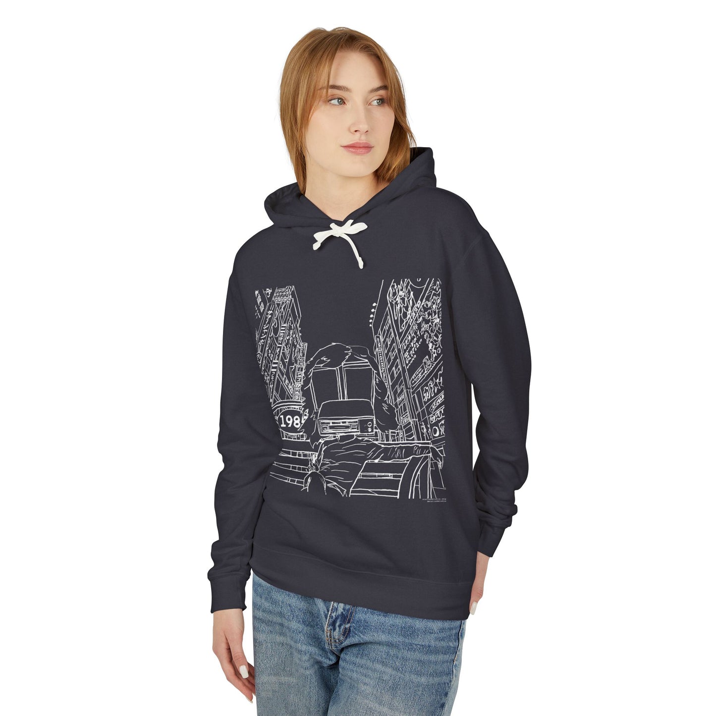 City Driver Sketch Hoodie — Vintage 1984 Convertible Illustration
