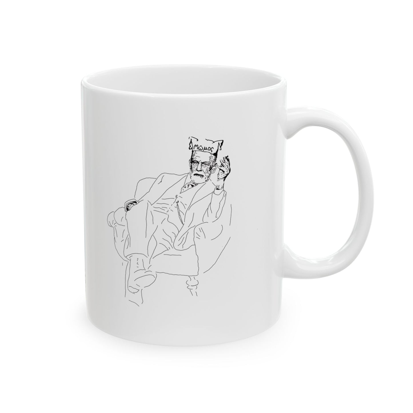 Freud - Mumos - Ceramic Mug – Minimalist Line Art Cat Coffee Cup (11oz, 15oz)
