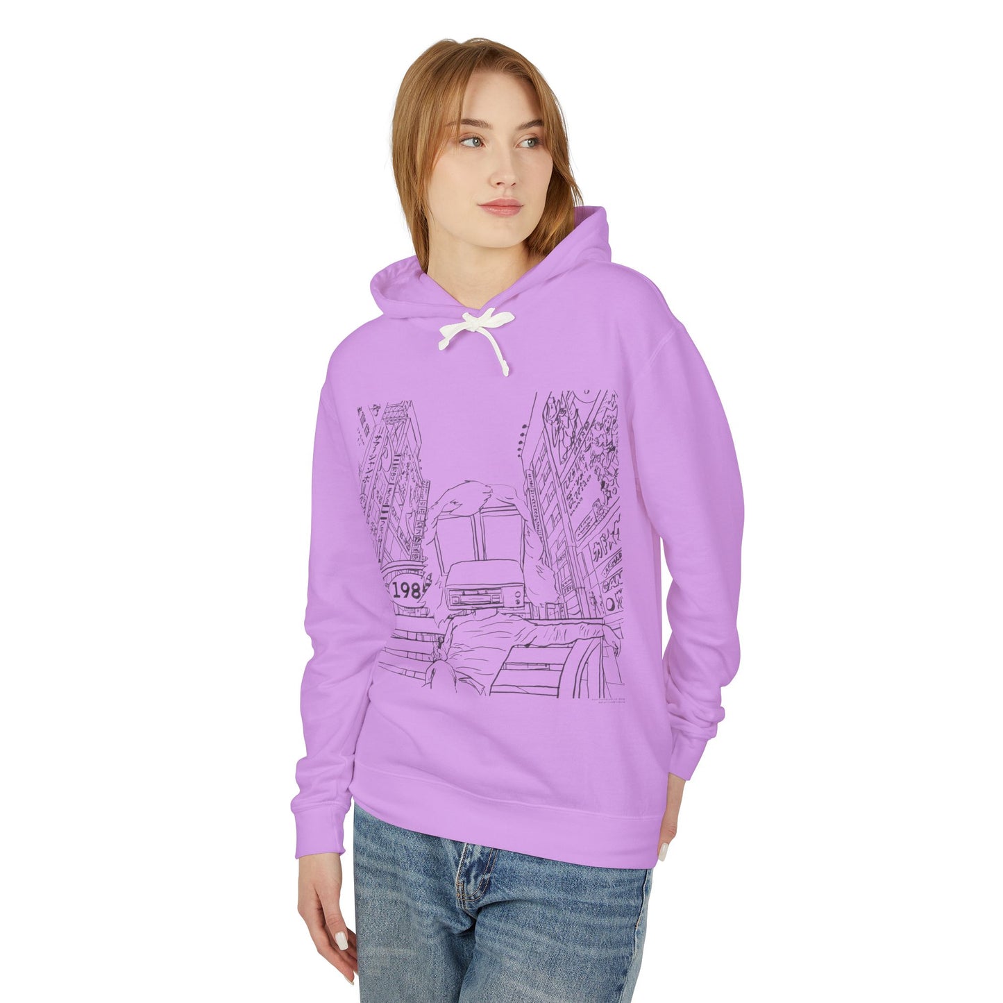 City Driver Sketch Hoodie — Vintage 1984 Convertible Illustration
