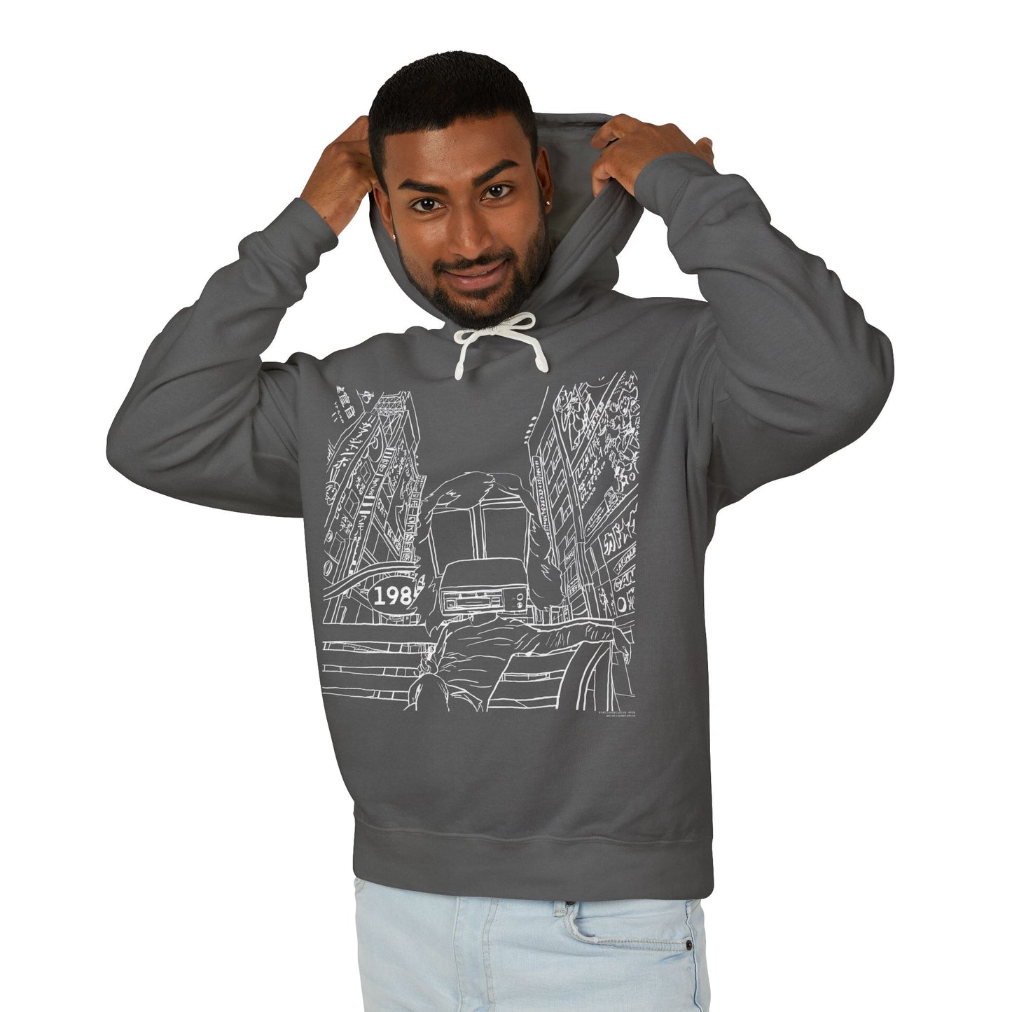 City Driver Sketch Hoodie — Vintage 1984 Convertible Illustration