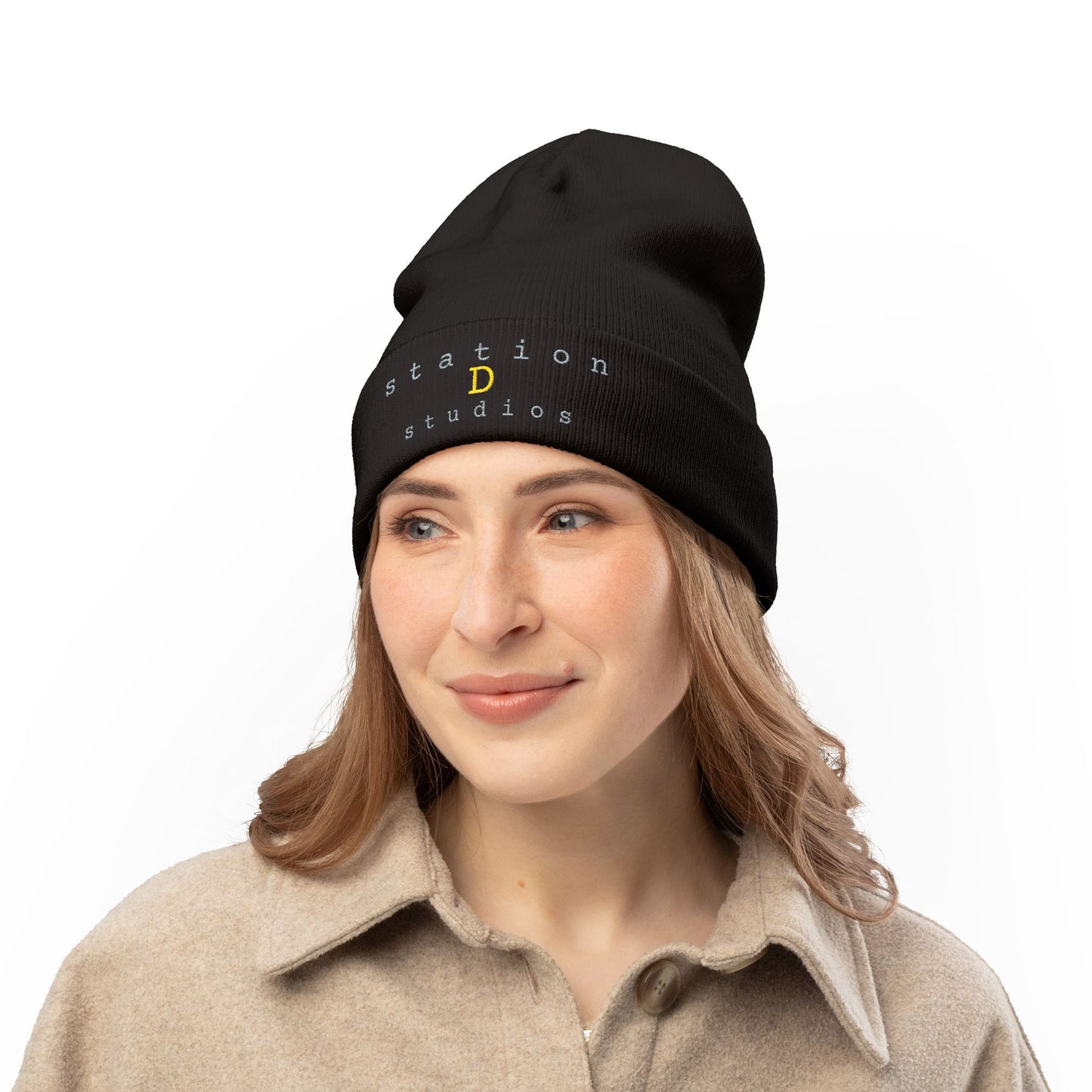 station D studios - Embroidered Knit Beanie - Customizable Winter Hat, Perfect for Cold Weather, Personalized Gift, Cozy Accessory, Stylish Headwear