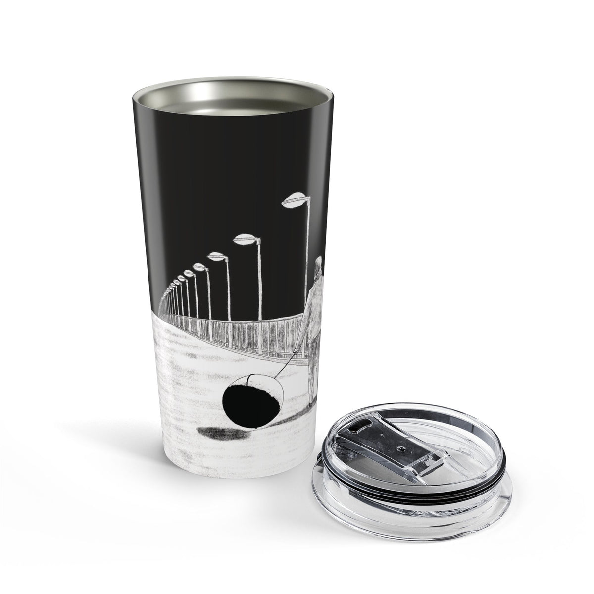 Walk the Moon - Artistic 20oz Tumbler | Unique Travel Mug for Coffee Lovers | Black and White Design | Gift for Him or Her | Modern Home Decor