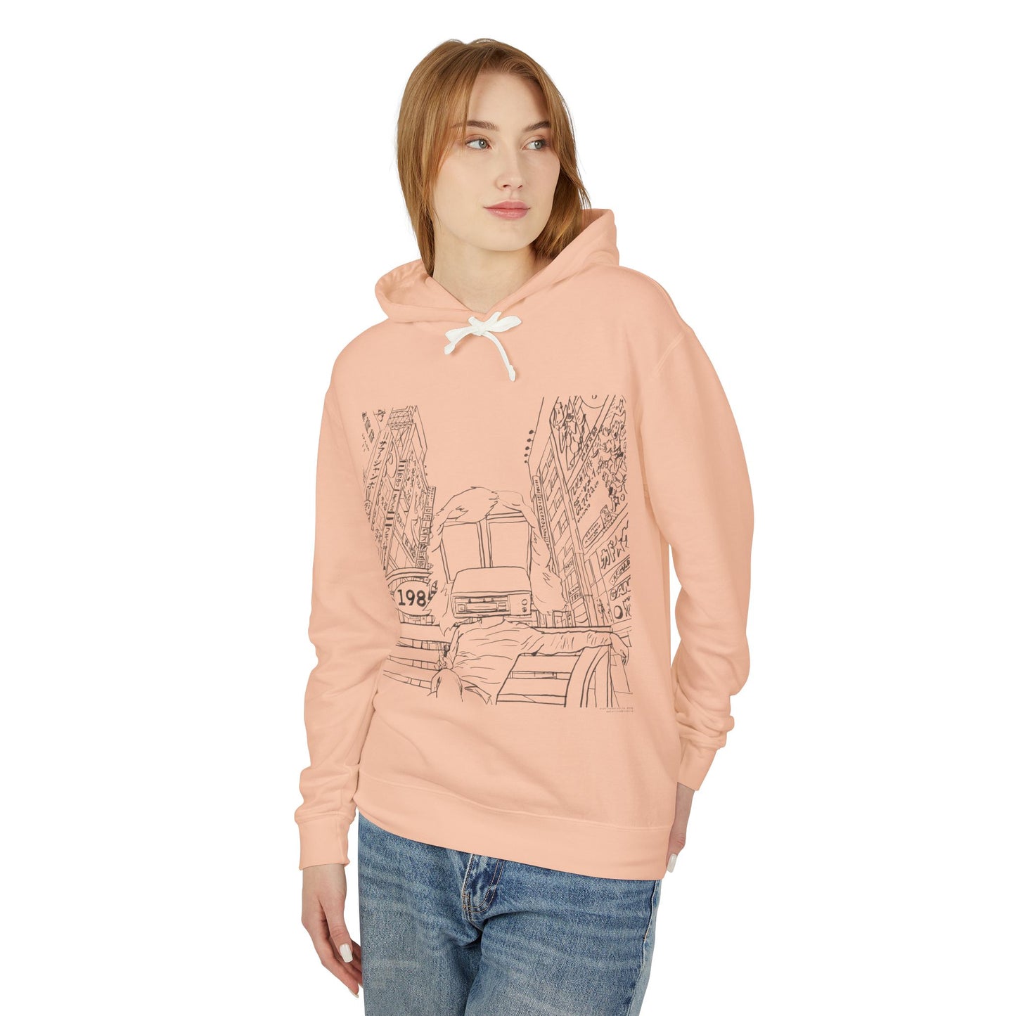 City Driver Sketch Hoodie — Vintage 1984 Convertible Illustration