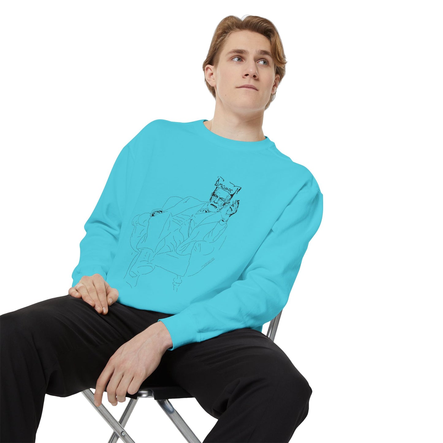 Sketch King Portrait Sweatshirt — Minimal Line Art Crewneck