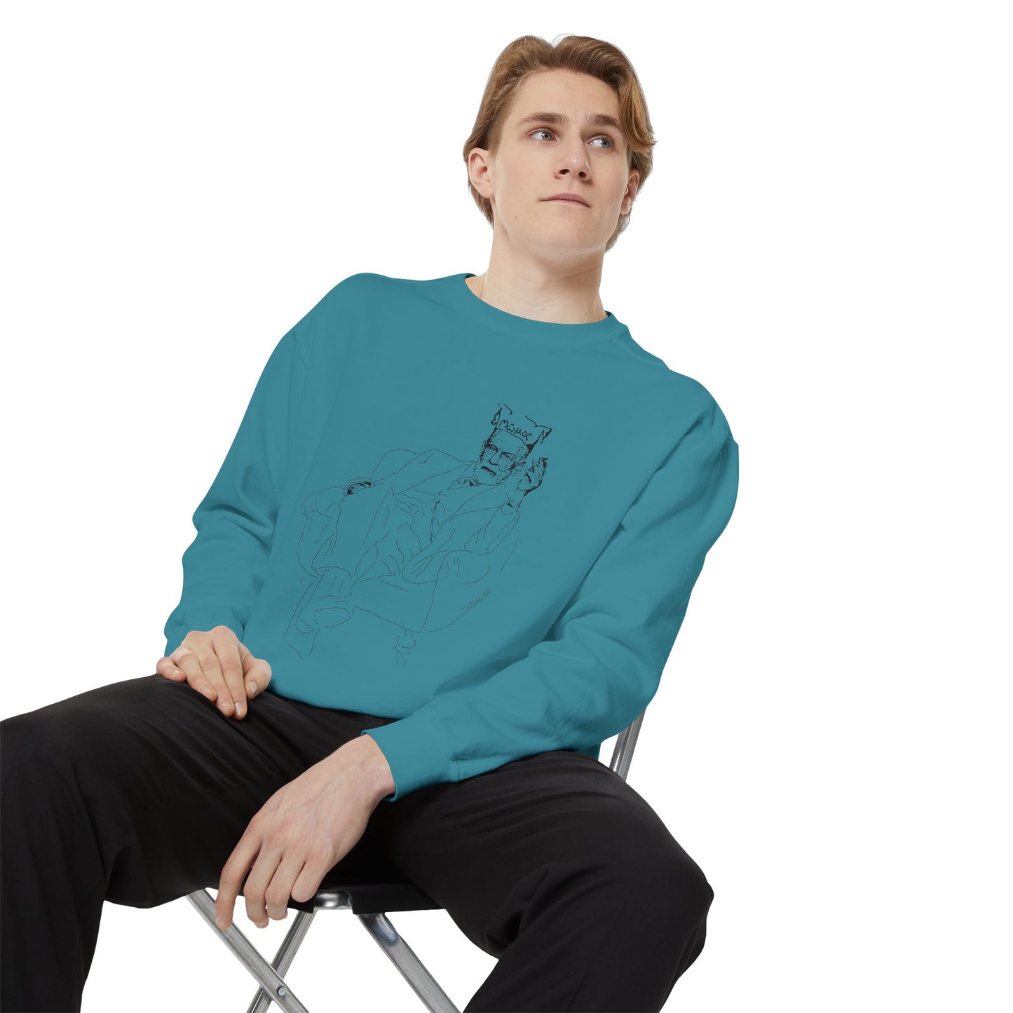 Sketch King Portrait Sweatshirt — Minimal Line Art Crewneck