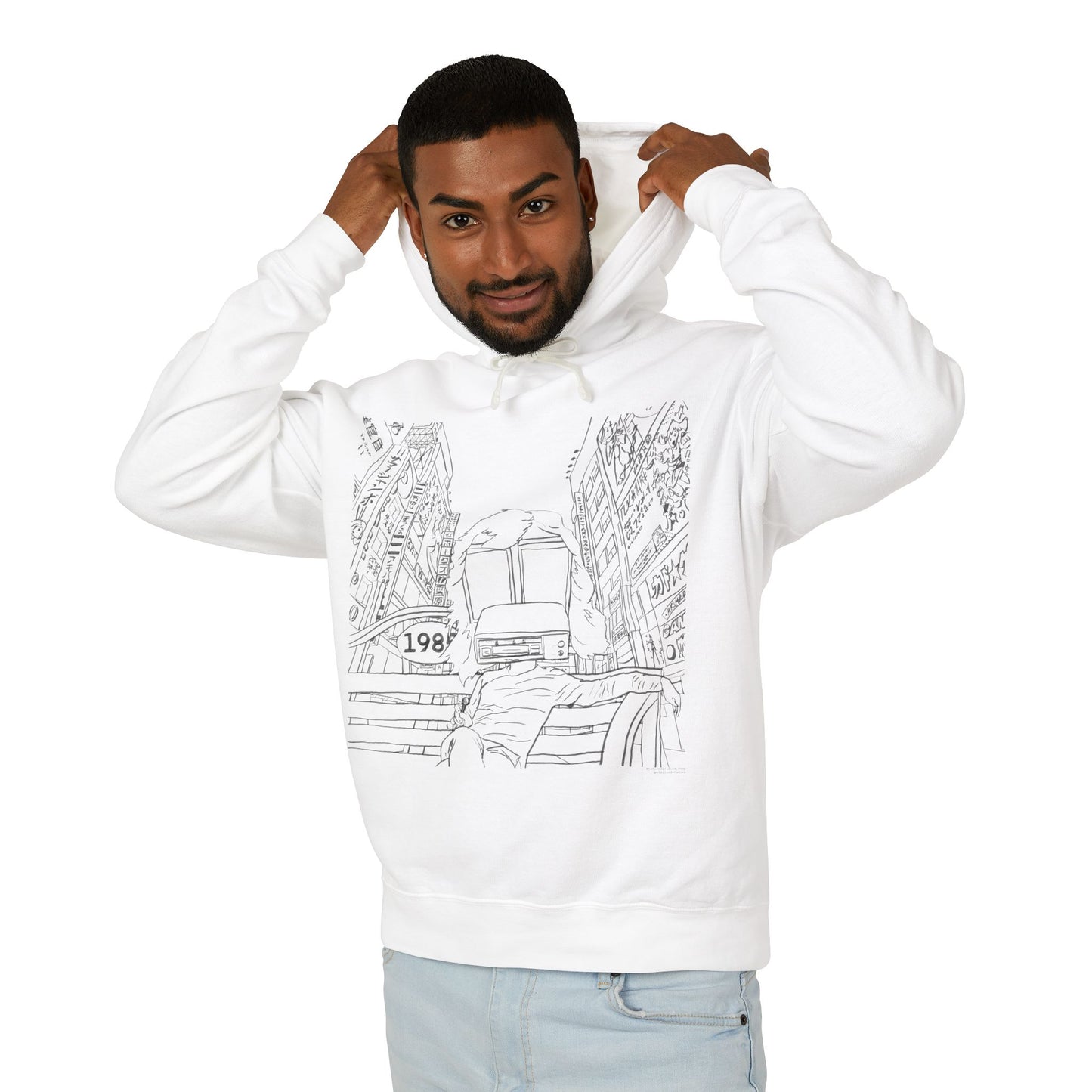 City Driver Sketch Hoodie — Vintage 1984 Convertible Illustration