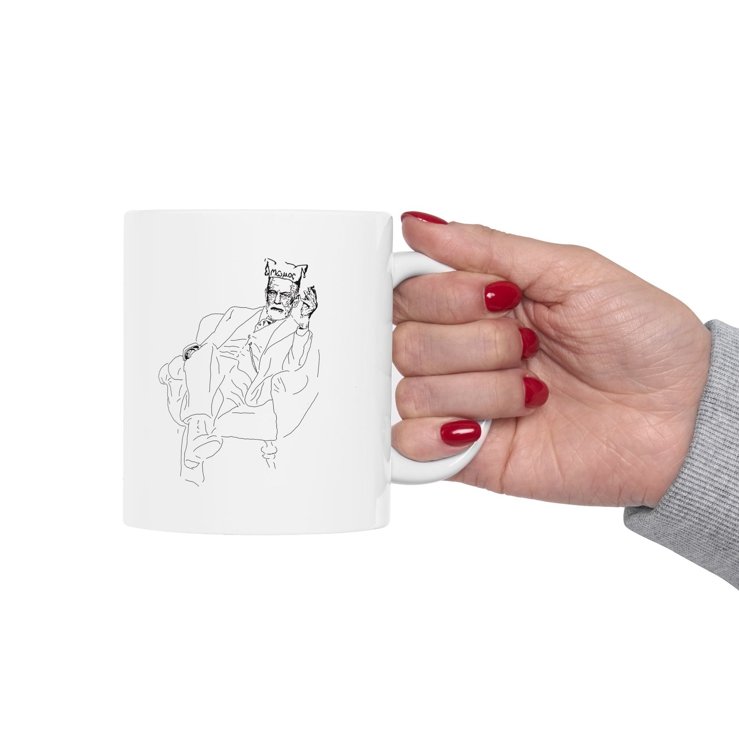 Freud - Mumos - Ceramic Mug – Minimalist Line Art Cat Coffee Cup (11oz, 15oz)