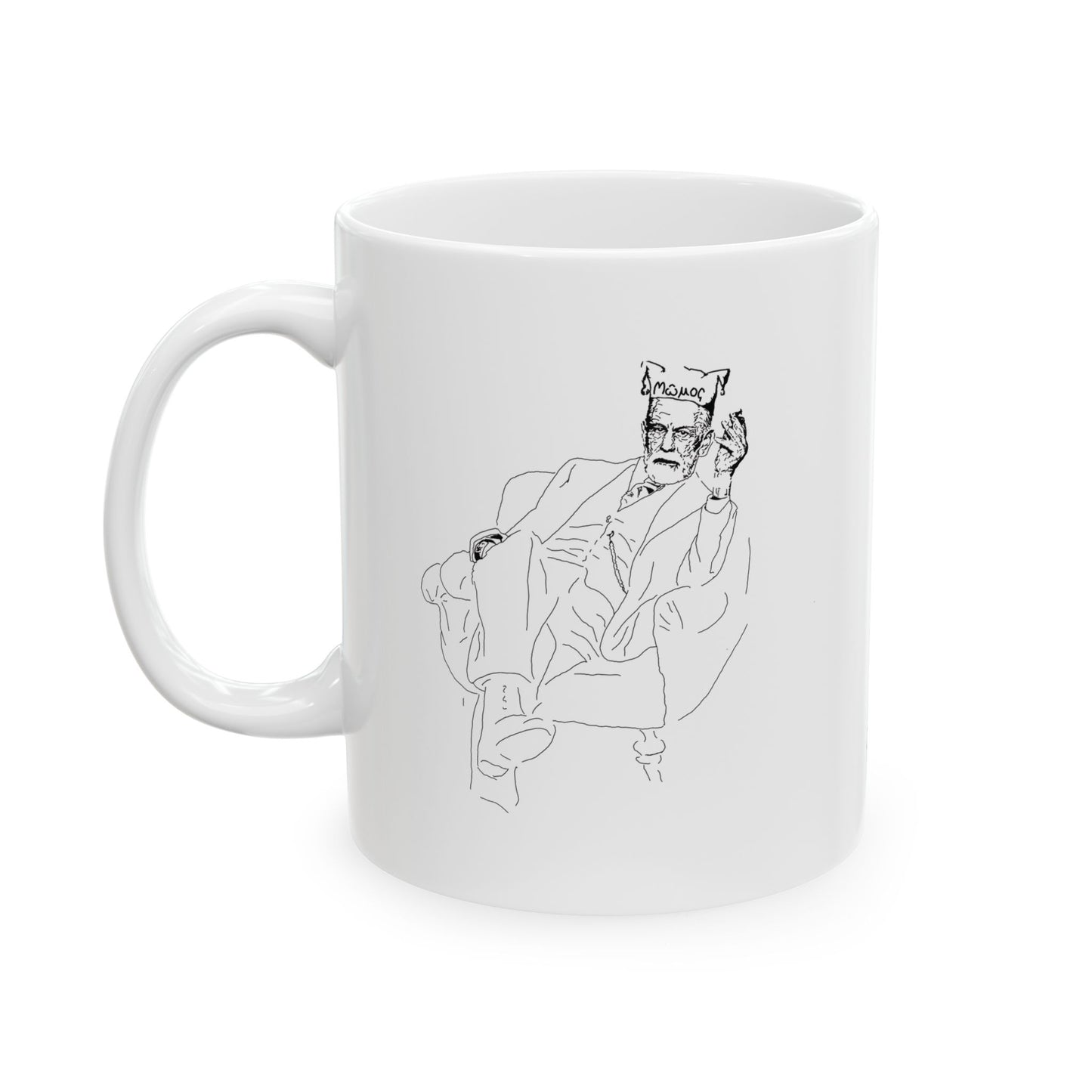 Freud - Mumos - Ceramic Mug – Minimalist Line Art Cat Coffee Cup (11oz, 15oz)