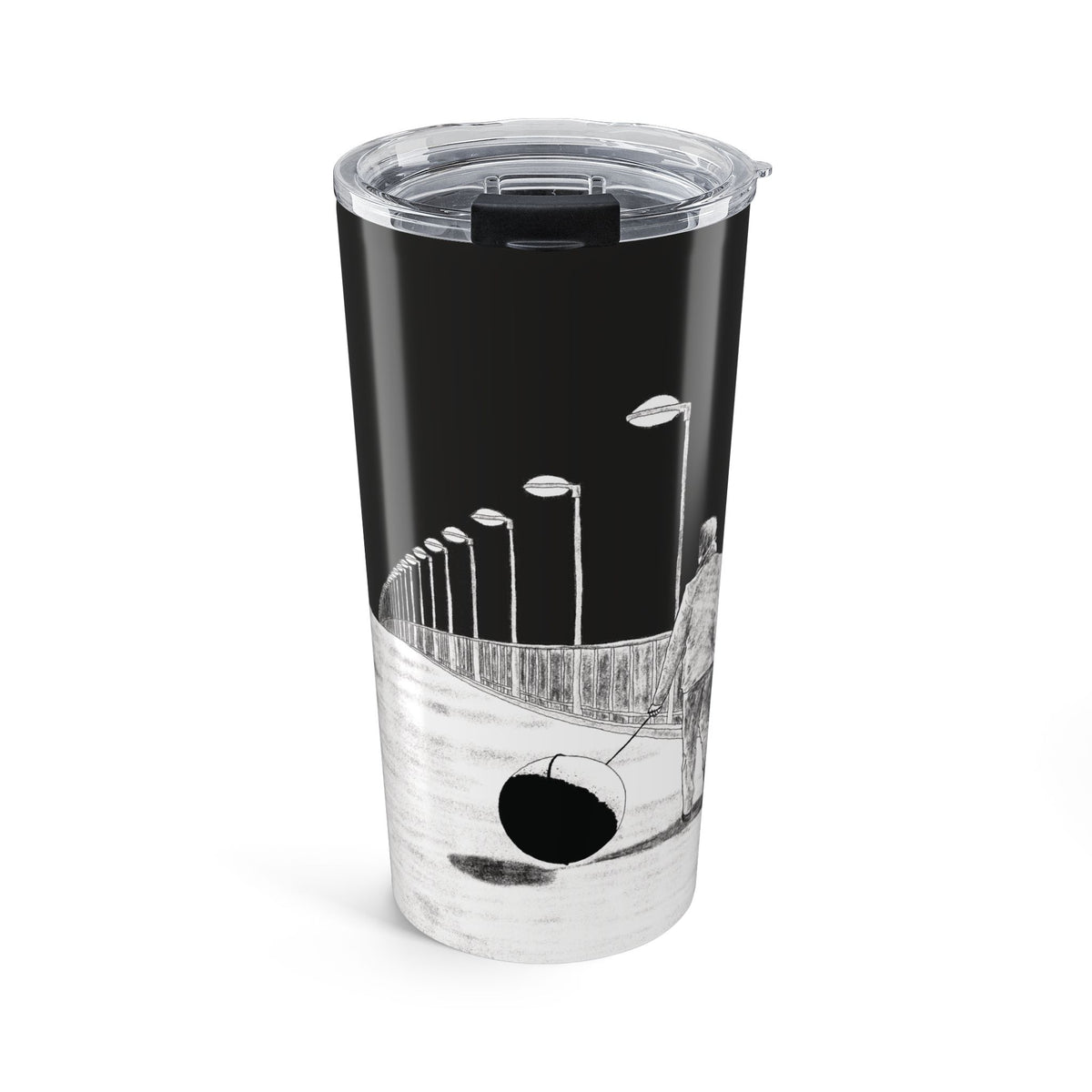 Walk the Moon - Artistic 20oz Tumbler | Unique Travel Mug for Coffee Lovers | Black and White Design | Gift for Him or Her | Modern Home Decor