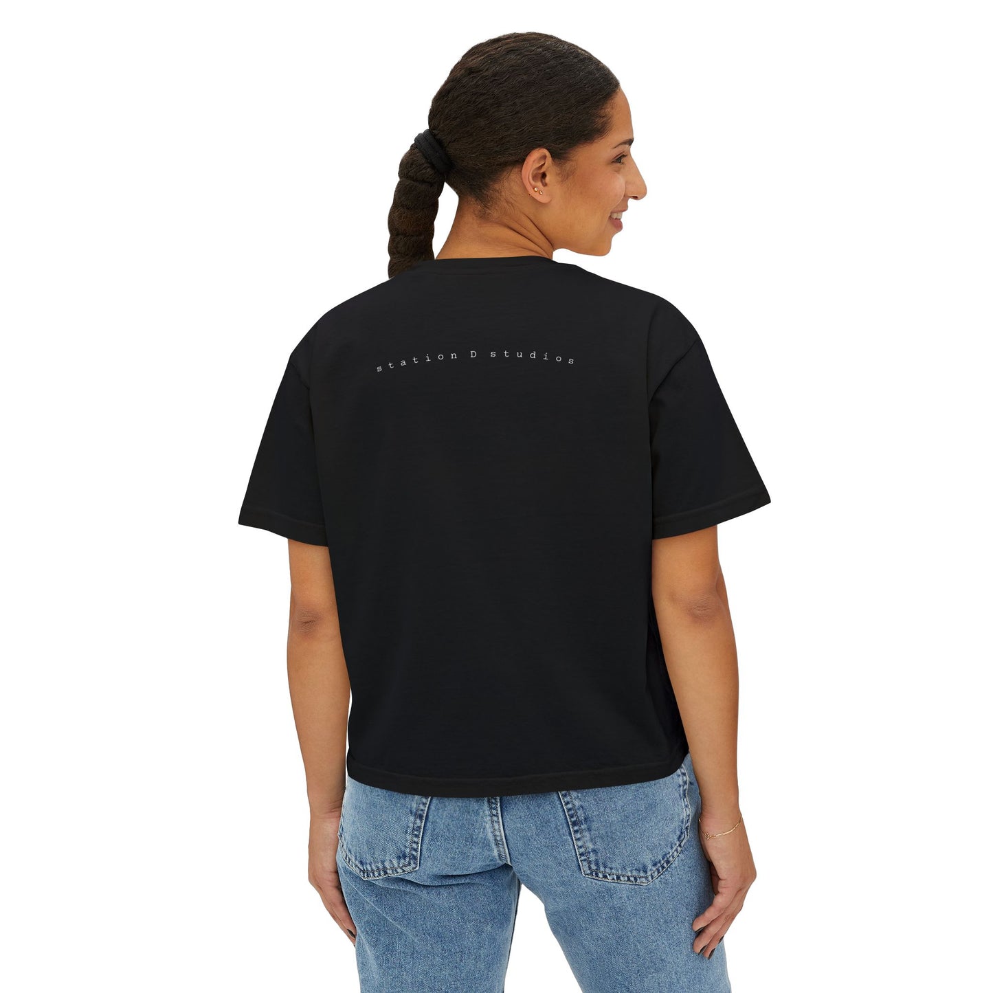 station D studios - Casual Women's Boxy Tee, Comfortable Summer Top, Trendy Graphic Tee, Perfect for Everyday Wear, Stylish Gift Idea
