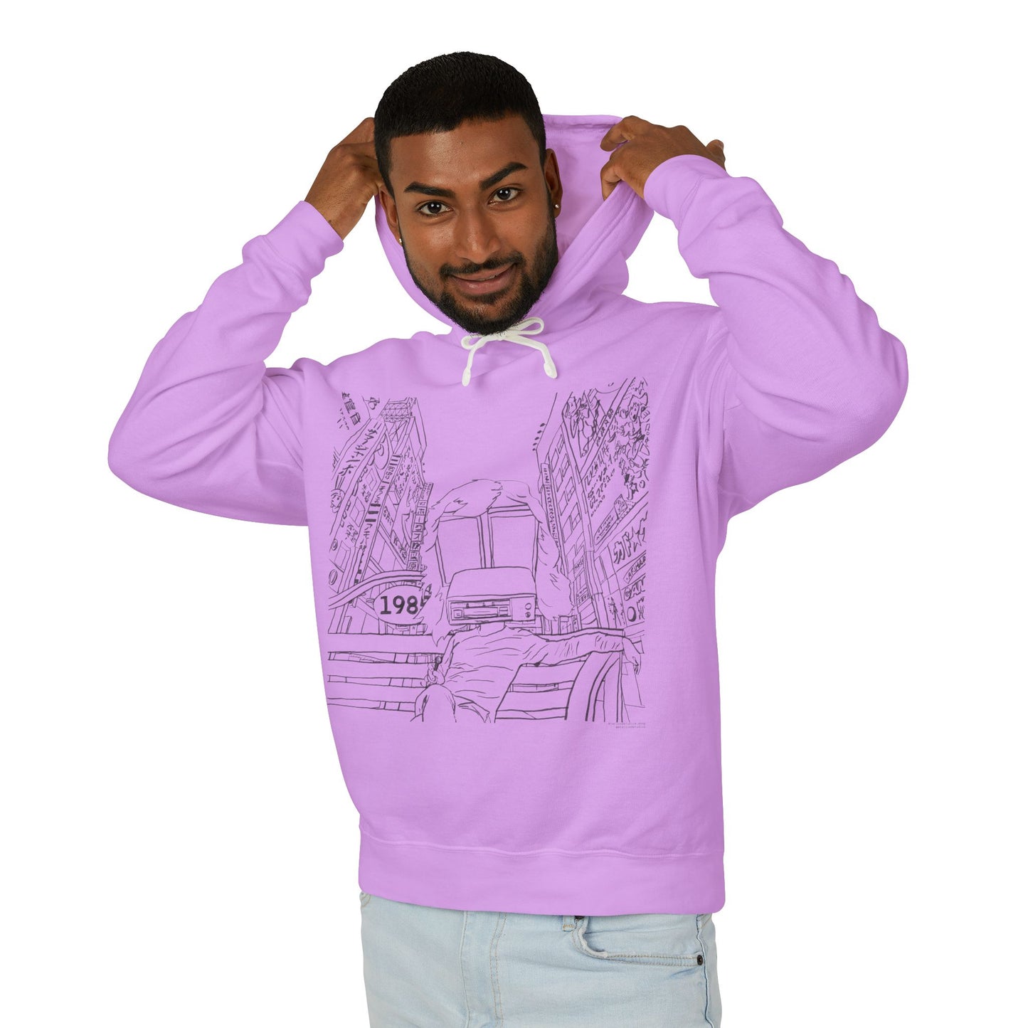 City Driver Sketch Hoodie — Vintage 1984 Convertible Illustration