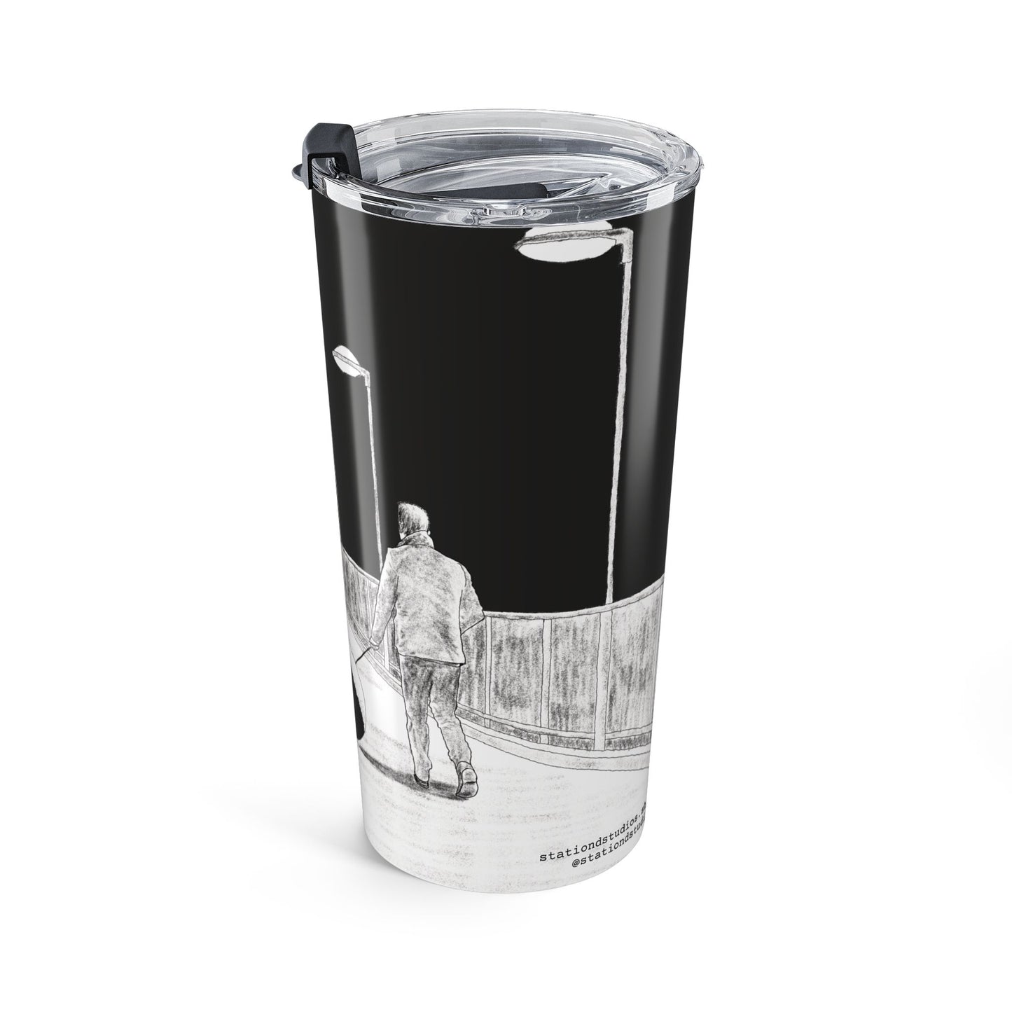 Walk the Moon - Artistic 20oz Tumbler | Unique Travel Mug for Coffee Lovers | Black and White Design | Gift for Him or Her | Modern Home Decor