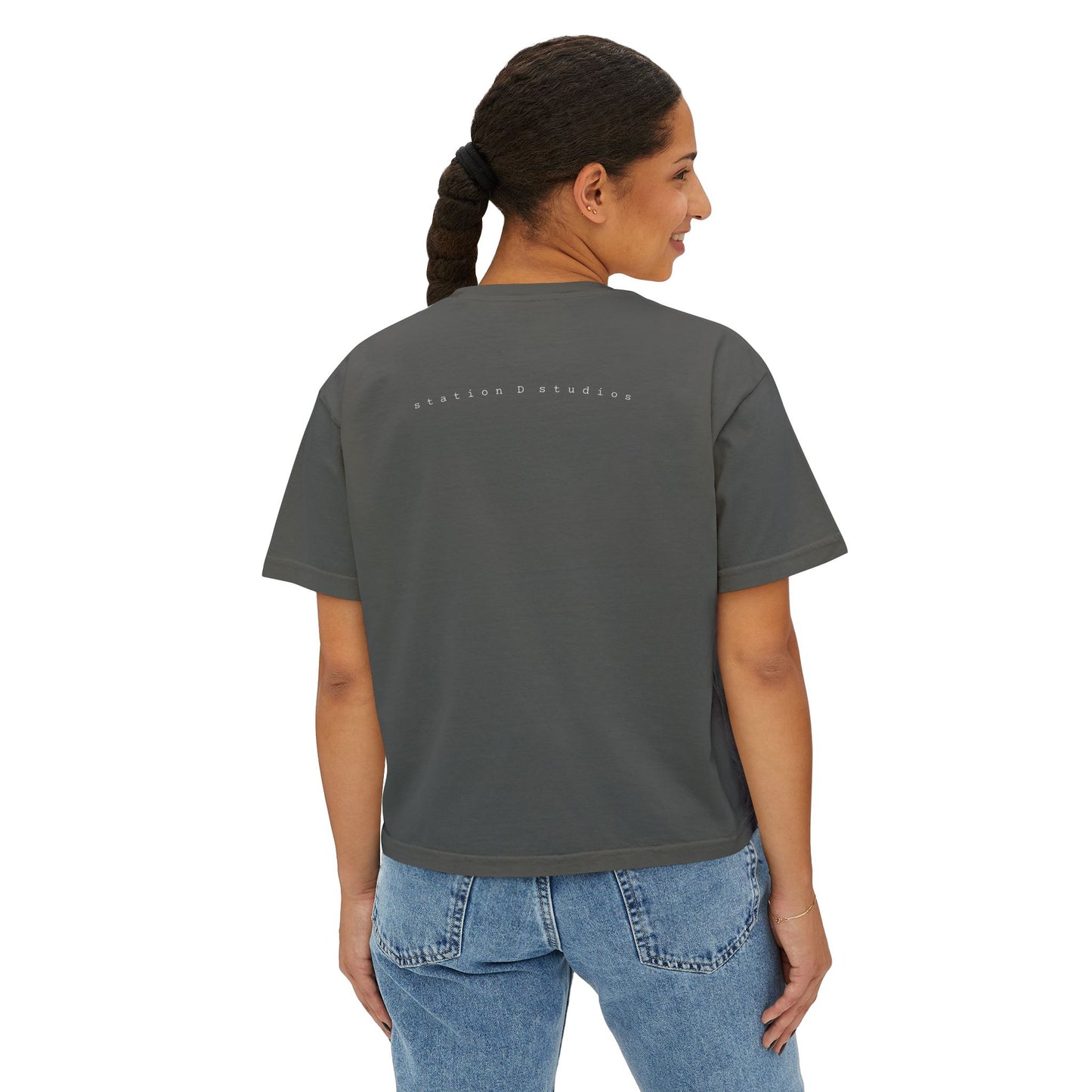 station D studios - Casual Women's Boxy Tee, Comfortable Summer Top, Trendy Graphic Tee, Perfect for Everyday Wear, Stylish Gift Idea
