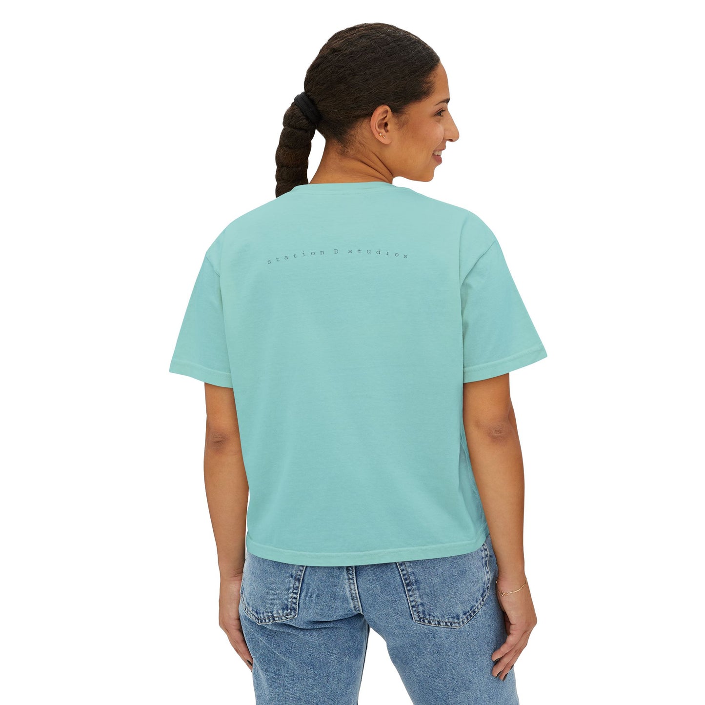 station D studios - Casual Women's Boxy Tee, Comfortable Summer Top, Trendy Graphic Tee, Perfect for Everyday Wear, Stylish Gift Idea