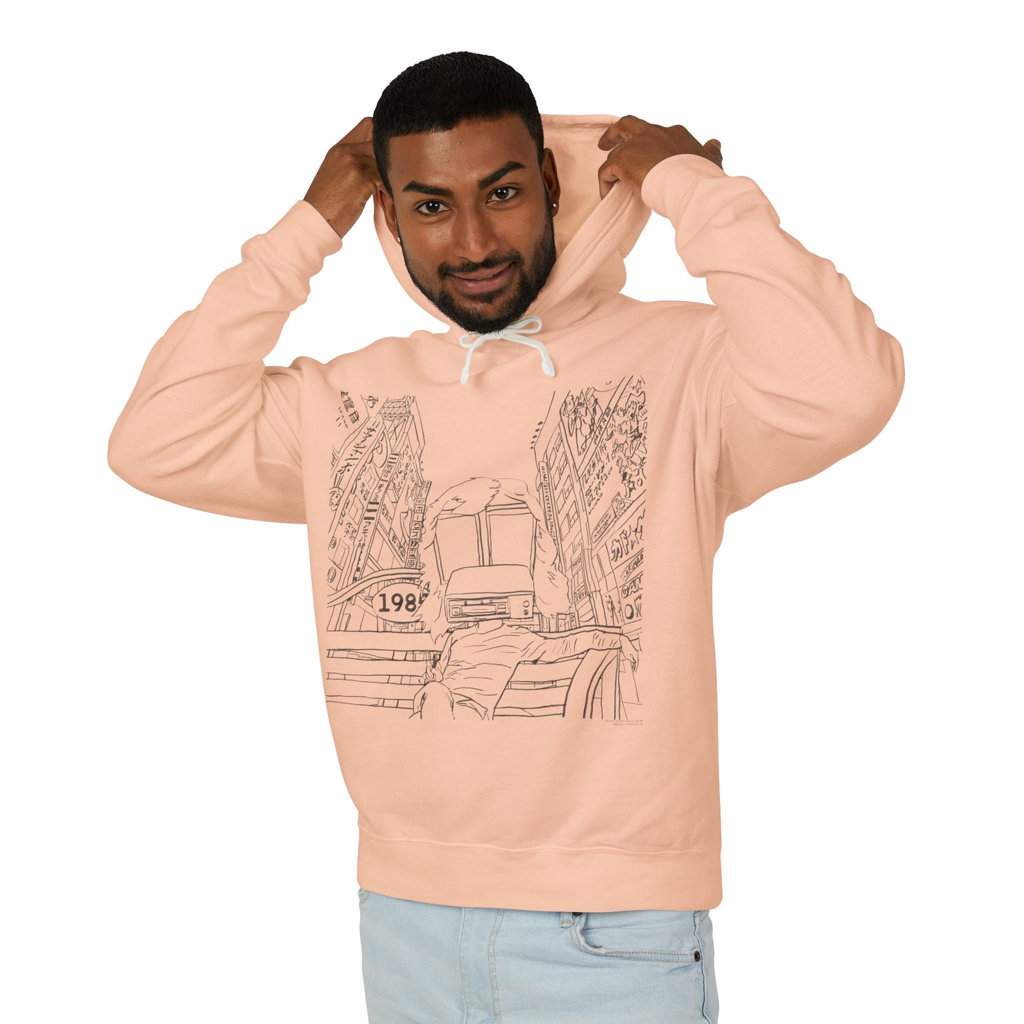 City Driver Sketch Hoodie — Vintage 1984 Convertible Illustration