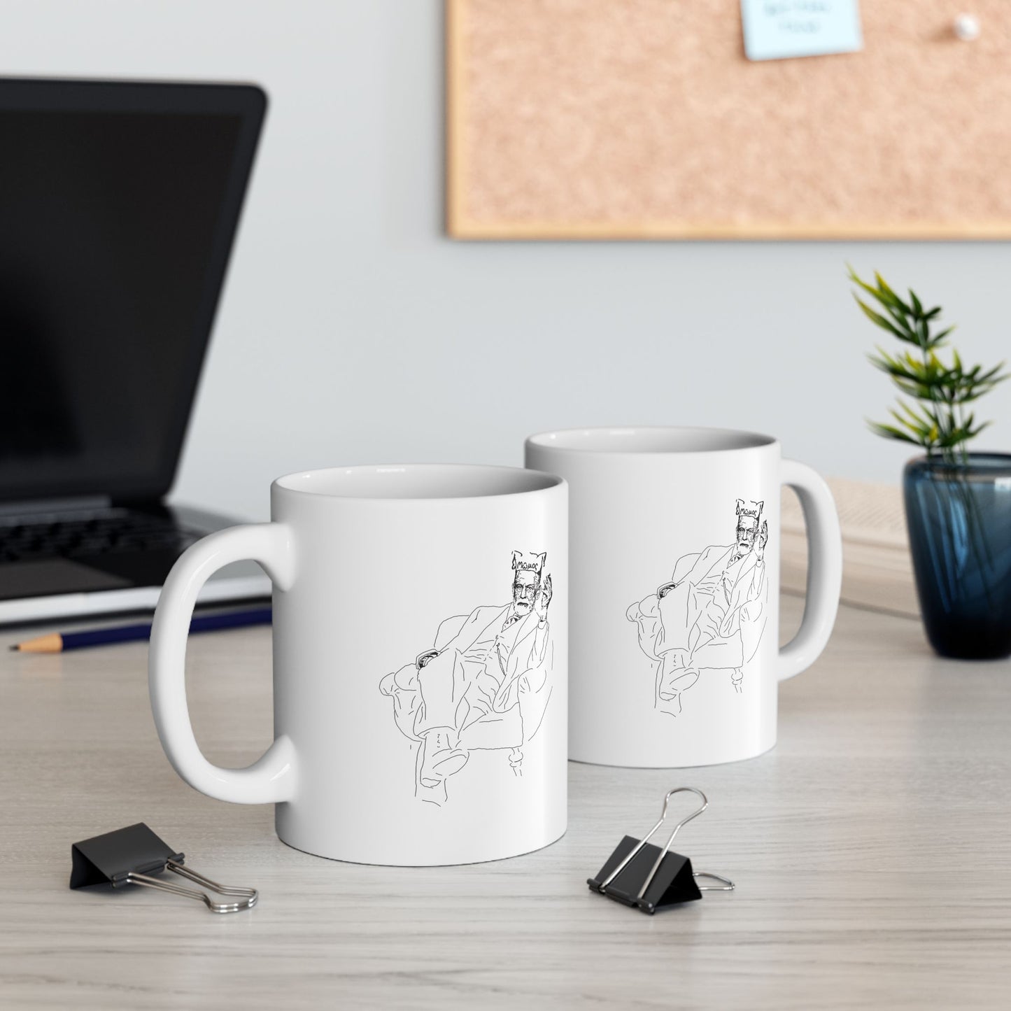 Freud - Mumos - Ceramic Mug – Minimalist Line Art Cat Coffee Cup (11oz, 15oz)