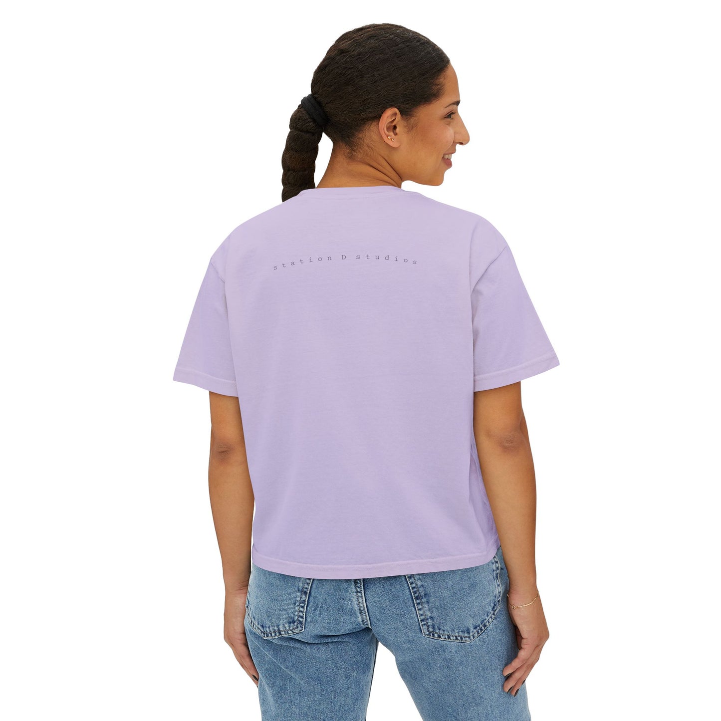 station D studios - Casual Women's Boxy Tee, Comfortable Summer Top, Trendy Graphic Tee, Perfect for Everyday Wear, Stylish Gift Idea