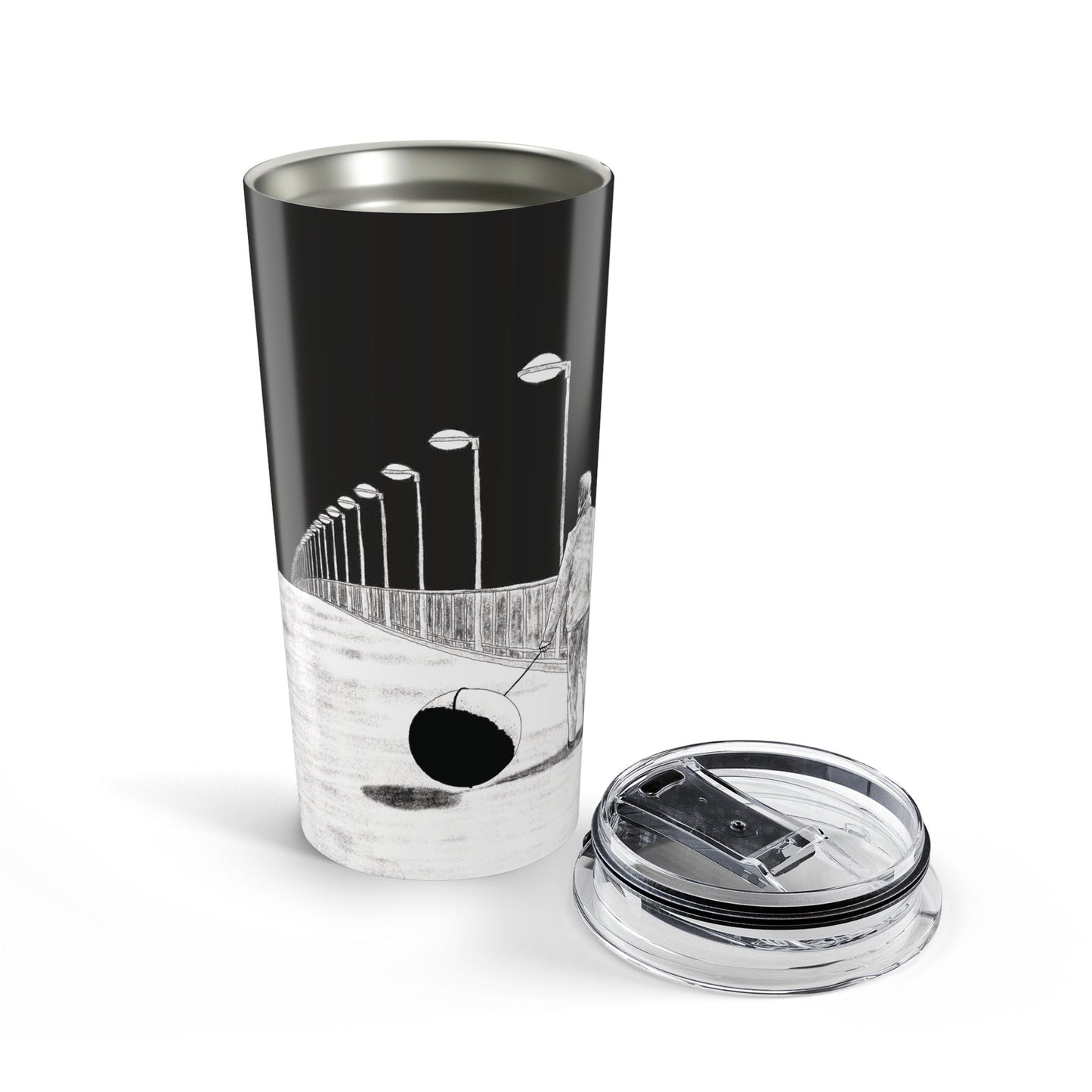 Walk the Moon - Artistic 20oz Tumbler | Unique Travel Mug for Coffee Lovers | Black and White Design | Gift for Him or Her | Modern Home Decor