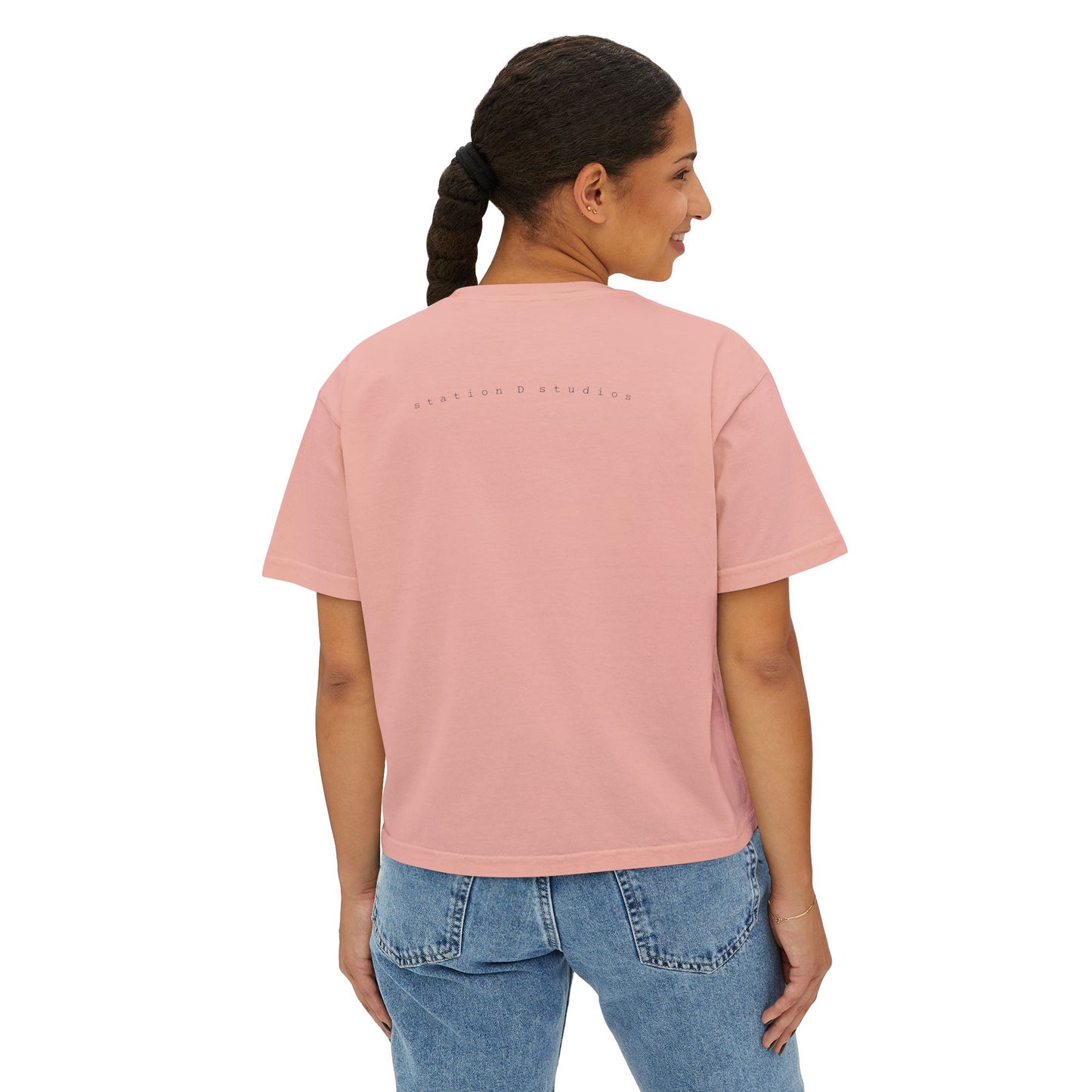 station D studios - Casual Women's Boxy Tee, Comfortable Summer Top, Trendy Graphic Tee, Perfect for Everyday Wear, Stylish Gift Idea