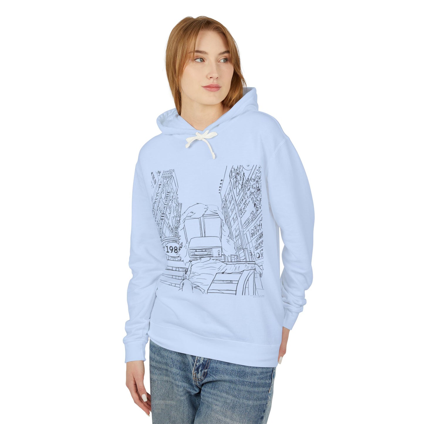 City Driver Sketch Hoodie — Vintage 1984 Convertible Illustration